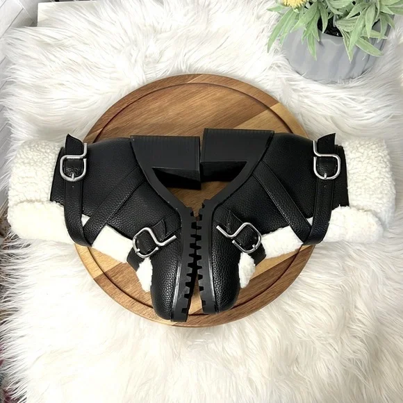 Black White Sherpa Chunky Treaded Sole Buckle Closure Lemon Drop PRIVILEGED 5.5 - Picture 8 of 11
